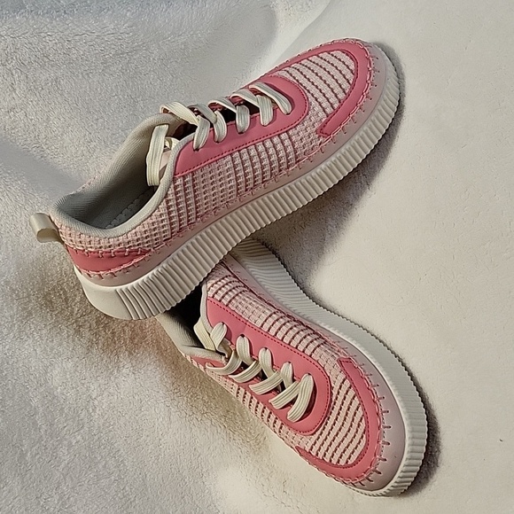 Nicole Miller New York Pink Brita Woven Upper Platform Sneakers Size 8.5 - Picture 1 of 8